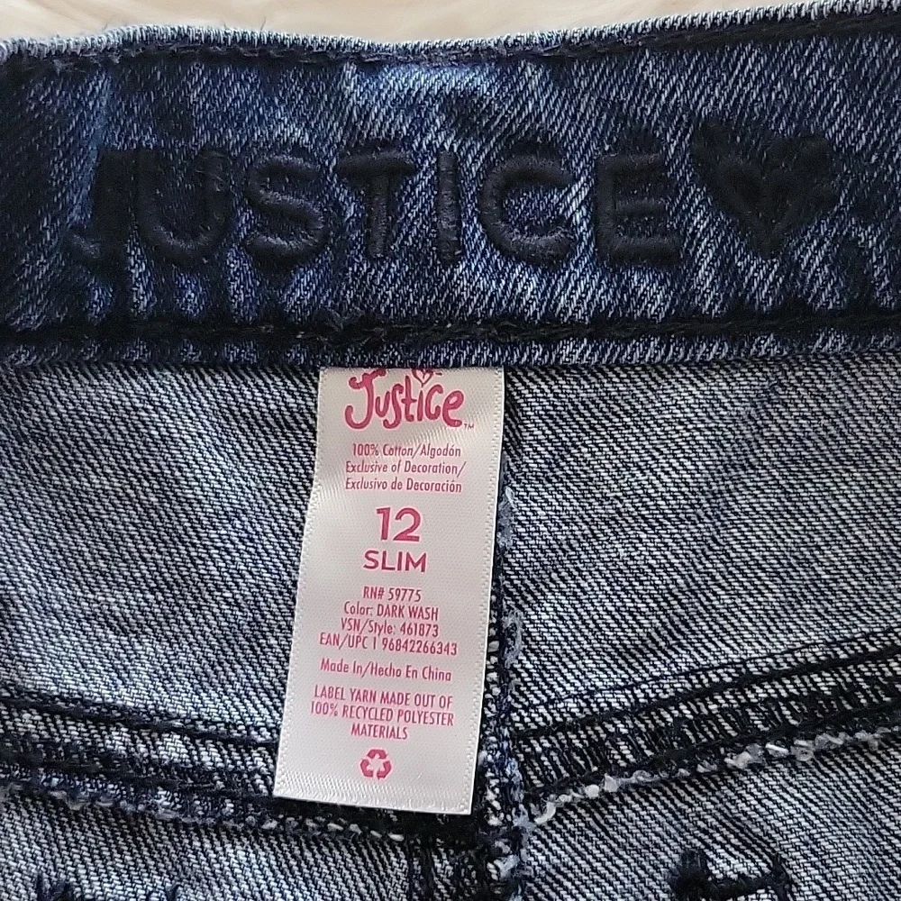 Justice Sparkle Rhinestone Wide Leg Dark Wash Girls Jeans Size 12 Slim